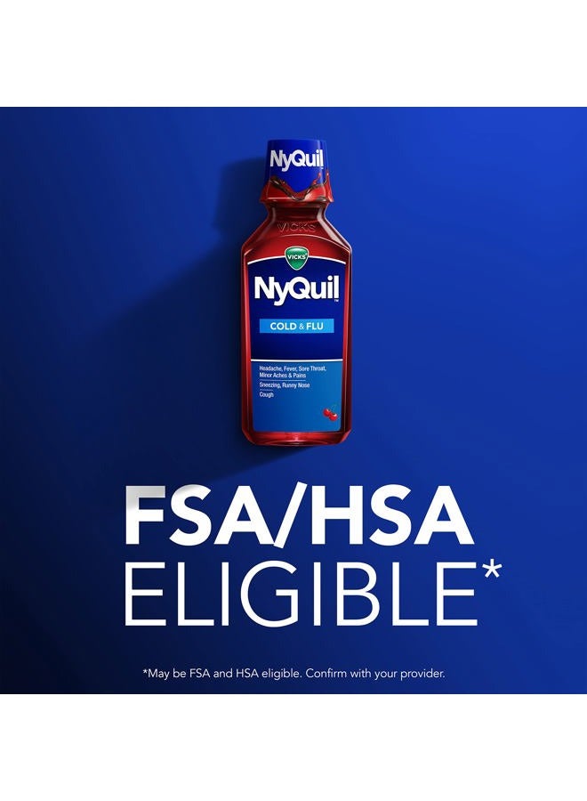 Vicks NyQuil Cherry Cold and Flu Relief Liquid Medicine, Nighttime Relief for Headache, Fever, Sore Throat, Minor Aches and Pains, Sneezing, Runny Nose, and Cough, Cherry Flavored, 12 FL OZ - Image 5